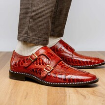Genuine Ostrich Leg Double Monk Strap Shoes Napoli Rustic Cognac image 10