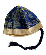 Chinese Mandarin Tassel Hat Long Braid Blue Gold Youth Asian Oriental - £7.85 GBP