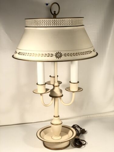Vintage Antique French Style Tole Painted Bouilotte Metal Shade Table Lamp - $282.08