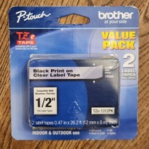 Brothe4 P-touch TZe-1312PK 12mm 1/2&quot; TZe Label Tapes Black Ink 2 Pack Sealed  - £15.02 GBP
