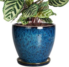 8 Inch Ceramic Planter Pot With Drainage Hole And Saucer, Ceraimc Plant,... - $60.95