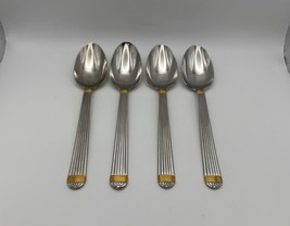 Set of 4 Christian Dior Stainless Steel GAUDRON Gold Accent Place Soup S... - $59.99