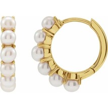 14k Yellow Gold Freshwater Cultured Pearl 15.5 MM Huggie Hoop Earrings - £494.80 GBP