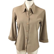 Geoffrey Beene Button Up Shirt Suede Tan Womens 6 Beige 3/4 Sleeves Blou... - $30.00