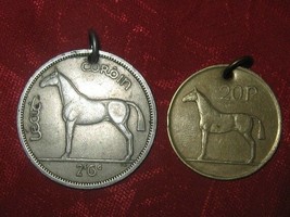 Lot Of 2 Vintage Antique Silver + Gold Irish HORSE/HARP Coin Pendant Necklace - £19.46 GBP