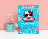 Kitty Red Pool Party Invitation | Kawaii Birthday Invite | Editable Canva 