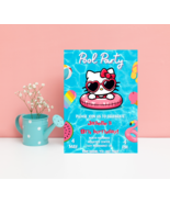 Kitty Red Pool Party Invitation | Kawaii Birthday Invite | Editable Canva  - $3.50