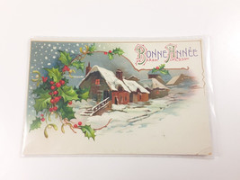 1914 Christmas Bonne Annee Postcard Winter Village Carte Postale - £7.44 GBP