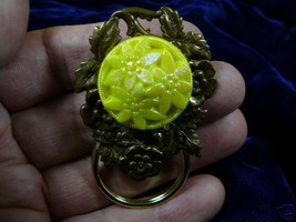 #E562) Yellow Czech Eyeglass Brass pin pendant ID badge holder - $17.75