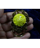 #E562) Yellow Czech Eyeglass Brass pin pendant ID badge holder - £13.96 GBP
