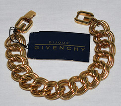 Vintage Givenchy Bijoux Paris Gold Double Curb Link Bracelet w Logo Clas... - $36.77