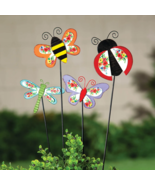 Set of 4 Floral Bug Stakes Metal Garden Lawn Flower Pots Outdoor Yard Ar... - £15.53 GBP