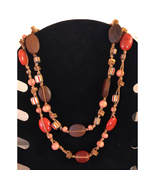 Two Strand Wood &amp; Coral Color Plastic &amp; Wood Beaded Boho 16&quot; Choker Leat... - $29.78 CAD