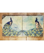 NEW 2 Hand Embellished Lacquered Canvas Wrapped Art Prints Peacocks 14&quot; ... - £39.55 GBP