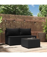 3 Piece Patio Lounge Set with Cushions Black Poly Rattan - $494.68 CAD