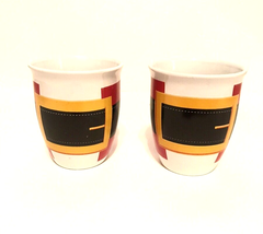 2 Santa Claus Coffee Mug Belt Buckle Holiday Mugs 14 oz Royal Norfolk Greenbrier - £23.30 GBP