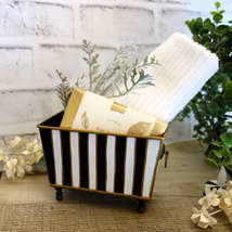 Black White Stripe Small Vanity Organizer Guest Towel Caddy Striped Storage Bin - £27.26 GBP