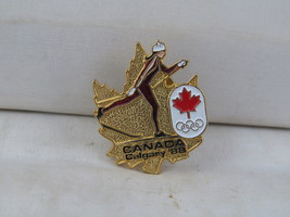 Vintage Winter Olympic Pin - Cross Country  Skiing Gold Maple Leaf - Inlaid Pin - £12.04 GBP