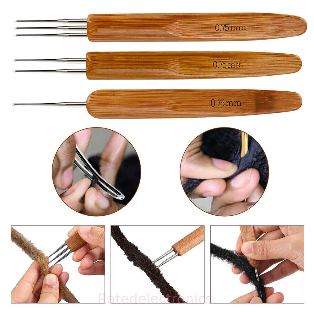 5Pcs Crochet Needle Hook Bamboo Handle Dread Knit Hair Fixing Braiding D... - $11.99
