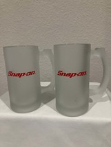 Set of 2 Snap-On Tools Frosted Glass Beer Mug Cup 5.5&quot; Red Logo Mechanic Gift - £15.72 GBP