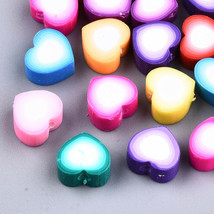 Polymer Clay Heart Beads Assorted Lot 10mm 2 Tone Ombre Jewelry Supplies 50pcs - £6.18 GBP