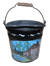 Hand-painted Vintage Primitive Metal Bucket #1122 Wood Handle Amish Inspired - £23.50 GBP