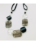 Geometric Black Suede Wire Wrapped Clear Acrylic Fashion Necklace - $13.26