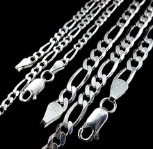 Solid 925 Sterling Silver Men&#39;s Italian Figaro Link Chain Bracelet or Necklace - £20.88 GBP+