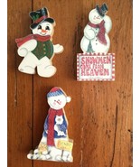 Snowman Wood Decor Cut Outs 4” set of 3 Christmas Holiday - $14.57 CAD