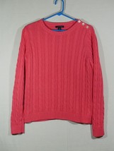 Lands End Sweater Womens Medium Top Long Sleeve Cable Knit Pink Shoulder... - £15.71 GBP