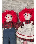 Raggedy Ann and Andy Doll set 20&quot; tall Red Yarn Hair Handmade Dolls Vintage - $49.10