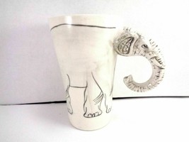 Ceramic Elephant Coffee Tea Mug Realistic Trunk Handle Sherwood Brands Grey - $21.77