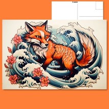  Tattoo Art Elegance: Fox Riding the Wave Amidst Blossoming Flowers! ️ - £4.74 GBP