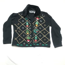 Vintage Ohi Ugly Weihnachten Strickjacke Pullover Damen L Schwarz Knopf ... - $23.75
