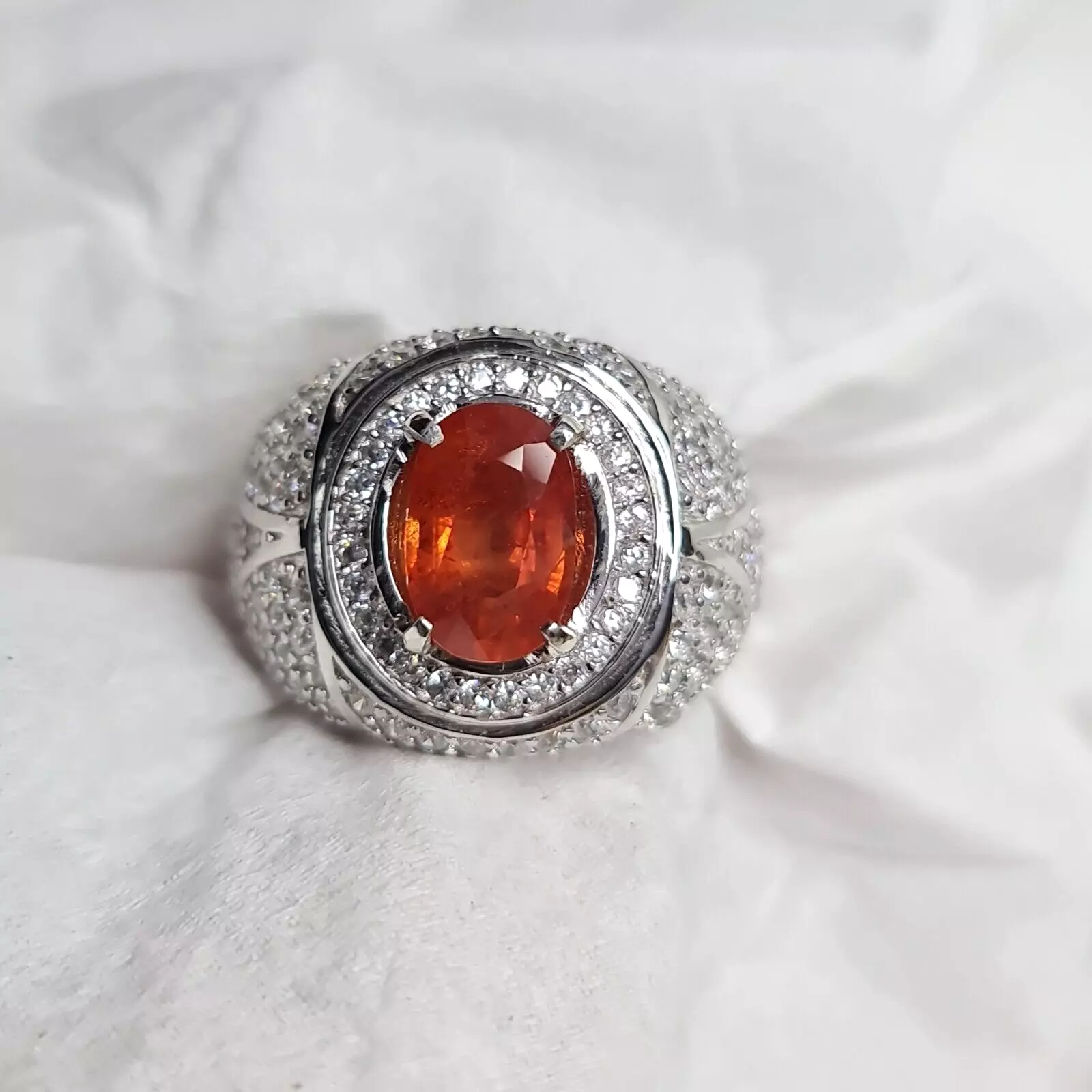 Natural 2.91 CT Reddish Orange Sapphire Silver 925 Mens Ring - $95.00