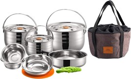 Cookware Set With Storage And Carrying Bag In Stainless Steel Outdoor Camping By - £82.30 GBP