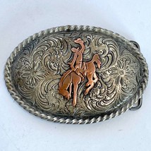 Rodeo Rider Colorado Silver Star Bucking Bronco USA Pewter Copper Belt Buckle - £31.93 GBP