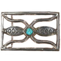 Vintage Navajo Sandcast silver belt buckle with turquoise w - $232.65