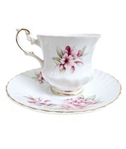 Queen&#39;s Rosina Fine Bone China England Tea Cup &amp; Saucer Pink Floral Gold Trim - £19.70 GBP