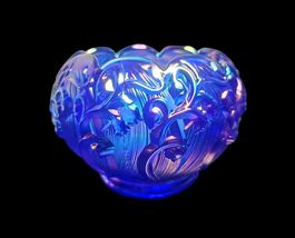 Fenton Cobalt Blue Iridescent Iris Carnival Glass Embossed Ruffled Bowl ... - $89.05