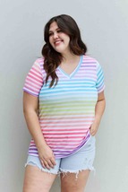 Heimish Out And Proud Full Size Multicolored Striped V-Neck Short Sleeve Top - £19.40 GBP