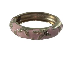 Sequin Pink Enamel Gold Tone Starfish Clamper Bracelet Bangle Coastal Ocean - £15.12 GBP