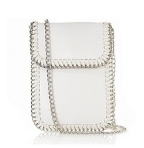 White Faux Leather Crossbody  Mini Shoulder Purse Cell Phone Bag Metal Chain PVC - £11.89 GBP