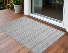 2&#39; X 3&#39; Black Silver and Gray Striped Washable Indoor Outdoor Area Rug - $1,136.07 MXN