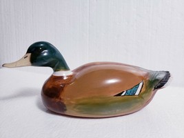 Vintage Hand Painted Ceramic 13&quot; Mallard Drake Duck Figurine Red Clay Signed - £22.07 GBP
