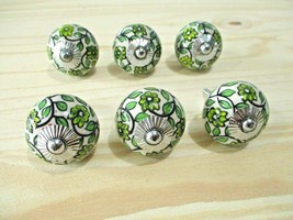 6 Painted Ceramic Drawer Leaf Knobs Pulls Handle Cabinet Dresser Hardwar... - $21.99