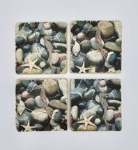Vtg Studio Vertu Seahorses &amp; Starfish Tumbled Italian Botticino Marble Coasters - £15.76 GBP