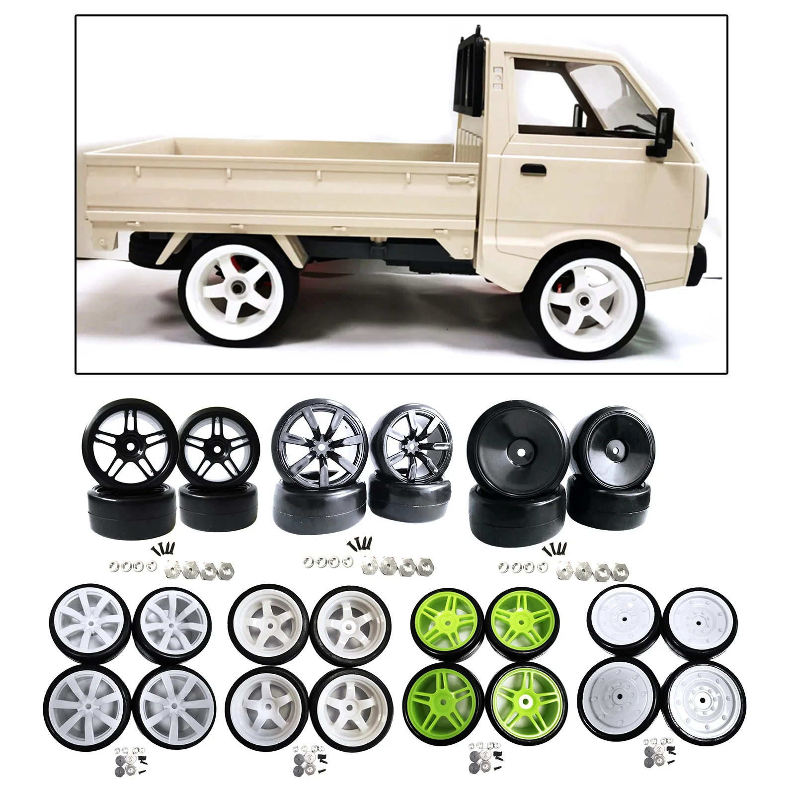 4 pcs RC Car Drift Rubbe Tires with Wheel Rims for WPL D12 1:10 RC Truck Upgrade - £20.53 GBP+