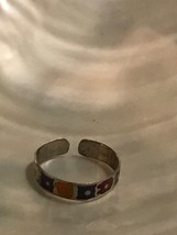 Estate 925 Marked Silver Band with Enamel Purple White Yellow &amp; Red Flowers Toe  - £8.30 GBP
