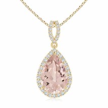 ANGARA Vintage Style Pear Morganite Pendant in 14K Gold(Grade-AA, Size-12x8) - £1,135.34 GBP